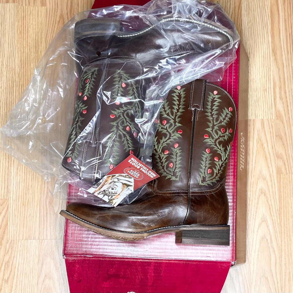 Nocona Boots Brown Floral Leather Western Women’s NL5447 Size 11B NWT